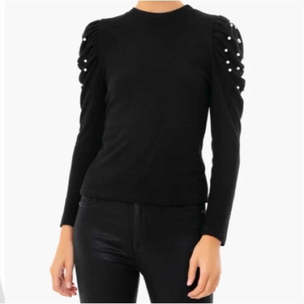 Pomander Place Black Long Sleeve Top with Ruched Details